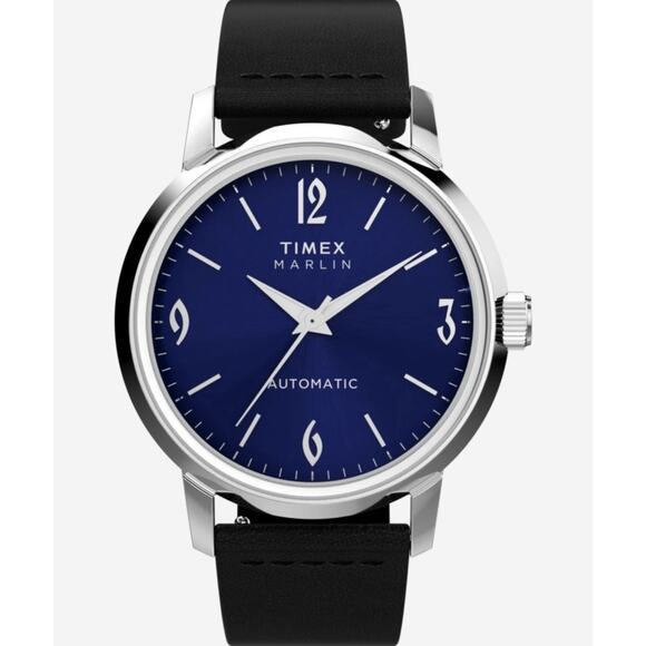 Timex Marlin Automatic 40mm Blue Dial Black Leather Men’s Watch TW2W93100 - Picture 8 of 12